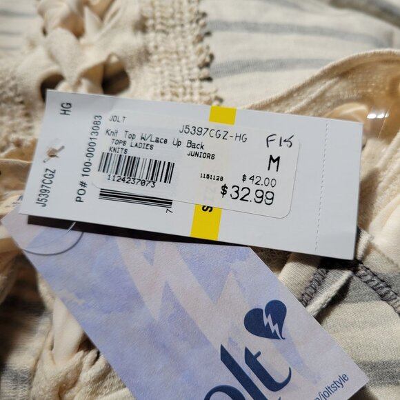 Striped Knit Top With Lace-Up Back Design For Juniors By Jolt  Medium  Cotton & - Picture 4 of 10